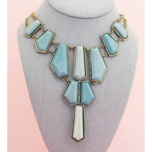 Vintage Geometric Blues Bib Necklace | Bronze Tone Bib Necklace | 20 inch | H23 - Picture 3 of 4